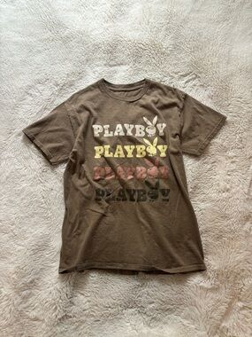 Playboy Graphic Logo Print Tan Brown T-Shirt
